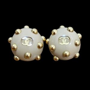 CHANEL Cream and Gold Stud Earrings